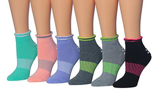 Ronnox Women's 6-Pairs Anti-Skid Non-Slip Silicone-Gripper Low Cut Cushioned Socks, For Yoga Pilates & Barre, Small/Medium, RY02-B-SM