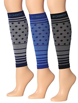 Ronnox Women's 3-Pairs Bright Colored Calf Compression Tube Sleeves (16-20 mmHg / 12-14 mmHg Great for Athletic & Medical Use CP23-S