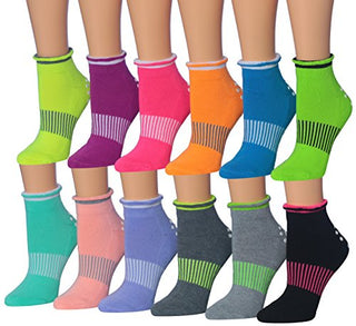 Ronnox Women's 12-Pairs Anti-Skid Non-Slip Silicone-Gripper Low Cut Cushioned Socks, For Yoga Pilates & Barre, Small/Medium. RY02-AB-SM