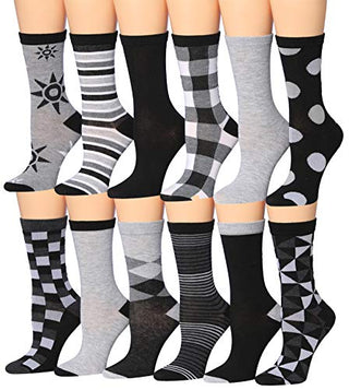 Tipi Toe Women's 12 Pairs Colorful Patterned Crew Socks WC78-AB-N2