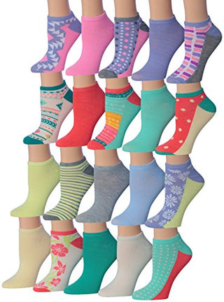 Tipi Toe Women's 20 Pairs Colorful Patterned Low Cut/No Show Socks NS87-88