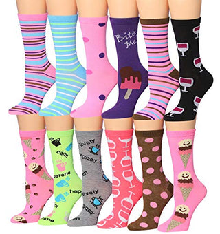 Tipi Toe Women's 12 Pairs Colorful Patterned Crew Socks WC98-AB