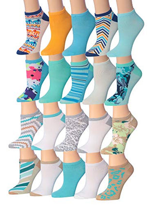 Tipi Toe Women's 20 Pairs Colorful Patterned Low Cut/No Show Socks NS81-64