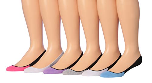 Tipi Toe Women's Cotton Thin No Show Socks Non Slip Invisible Flat Liner 6 Pairs