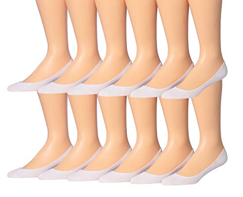 Tipi Toe Women's 12-Pairs Ultra Low Cut No Show Flats & Heels Shoe Foot Liner Socks With Non Slip Heel Silicon Gel Grip, P15-12-WHT