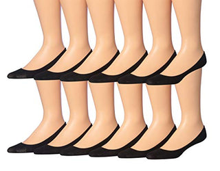 Tipi Toe Women's 12-Pairs Ultra Low Cut No Show Flats & Heels Shoe Foot Liner Socks With Non Slip Heel Silicon Gel Grip, P15-12-BLK