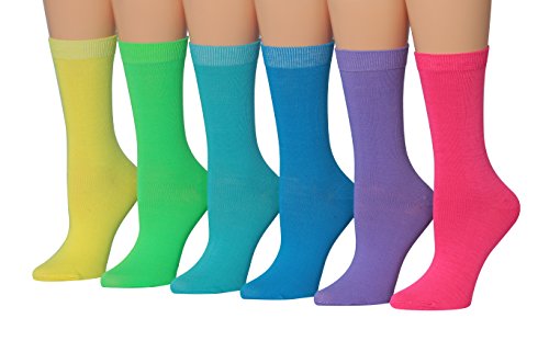 Tipi Toe Women's 6-Pairs Colorful Funky Patterned Crew Dress Socks (Six Original Colors)