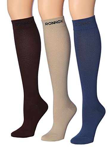 Ronnox Compression Socks for Men & Women Colorful Patterned Knee High Socks (16-20 mmHg / 12-14 mmHg) 3-Pairs CP08