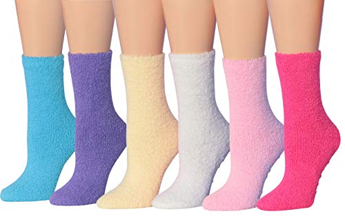 Tipi Toe Women's 6-Pairs Cozy Microfiber Anti-Skid Soft Fuzzy Crew Socks FZ04B-6