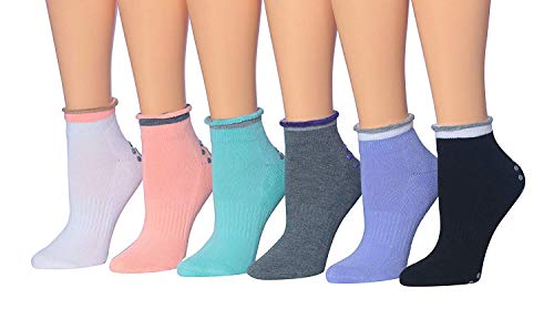 Ronnox Women's 6 Pairs Cushioned Anti-Skid Non-Slip Silicone-Gripper Socks, For Yoga Pilates & Barre, Medium/Large, RY01-A