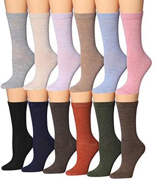 Tipi Toe Women's 12 Pairs Colorful Patterned Crew Socks WC93-AB