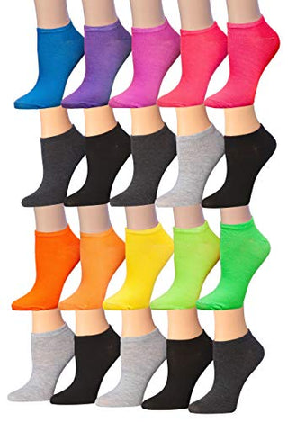 Tipi Toe Women's 20 Pairs Colorful Patterned Low Cut/No Show Socks NS02-77