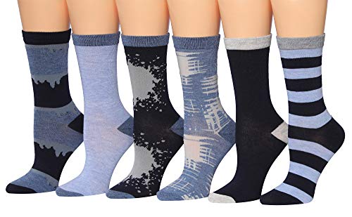 Tipi Toe Women's 6-Pairs Colorful Funky Patterned Crew Dress Socks WC95-B