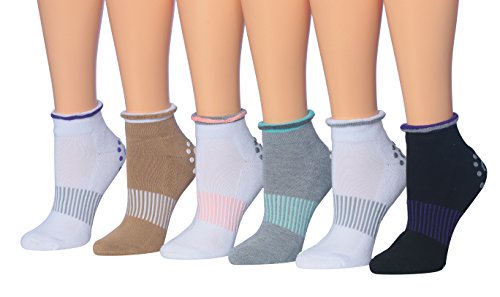 Ronnox Women's 6-Pairs Anti-Skid Non-Slip Silicone-Gripper Low Cut Cushioned Socks, For Yoga Pilates & Barre, Medium/Large RY01-B
