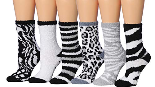 Tipi Toe Women's 6-Pairs Cozy Microfiber Anti-Skid Soft Fuzzy Crew Socks FZ27-6