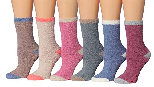 Tipi Toe Women's 6-Pairs Cozy Microfiber Anti-Skid Soft Fuzzy Crew Socks FZ33-6