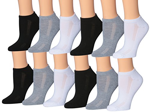 Tipi Toe Women's 12-Pairs Low Cut Athletic Sport Peformance Socks, (sock size 9-11) Fits shoe size 6-10, SP28-12