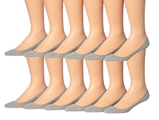 Tipi Toe Women's 12-Pairs Ultra Low Cut No Show Flats & Heels Shoe Foot Liner Socks With Non Slip Heel Silicon Gel Grip, P15-12-GRY
