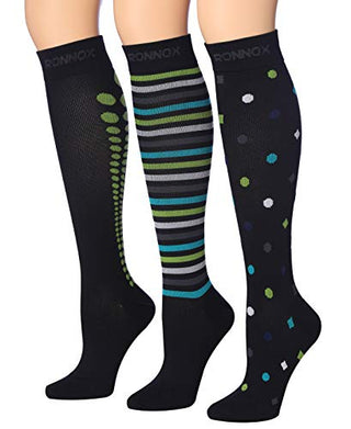 Ronnox Compression Socks for Men & Women Colorful Patterned Knee High Socks (16-20 mmHg / 12-14 mmHg) 3-Pairs CP07