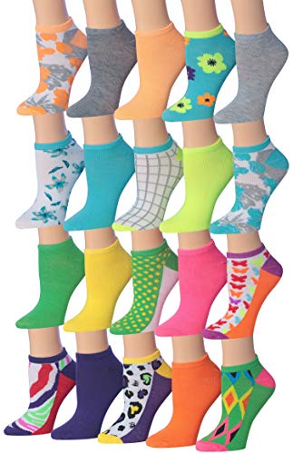 Tipi Toe Women's 20 Pairs Colorful Patterned Low Cut/No Show Socks NS83-84
