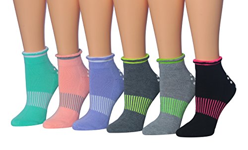 Ronnox Women's 6-Pairs Anti-Skid Non-Slip Silicone-Gripper Low Cut Cushioned Socks, For Yoga Pilates & Barre, Medium/Large, RY02-B