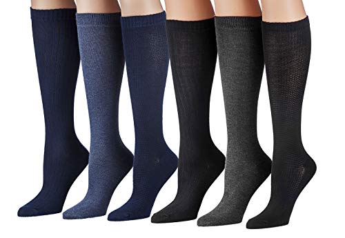 Tipi Toe Women's 6 Pairs Colorful Patterned Knee High Socks (2772-BLUE-6)