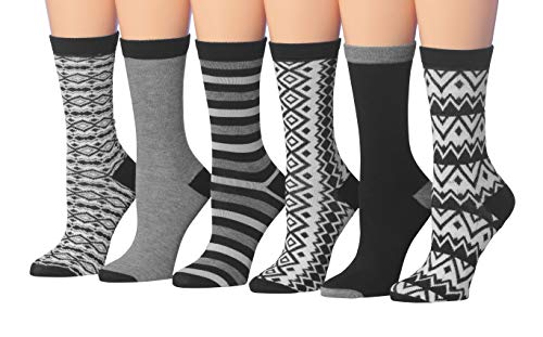 Tipi Toe Women's 6-Pairs Colorful Funky Patterned Crew Dress Socks (Zigzag & Stripes)
