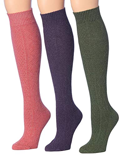 Tipi Toe Women's 3-Pairs Ragg Marled Argyle Knee High Wool-Blend Boot Socks, (sock size 9-11) Fits shoe size 6-9, WK01-D