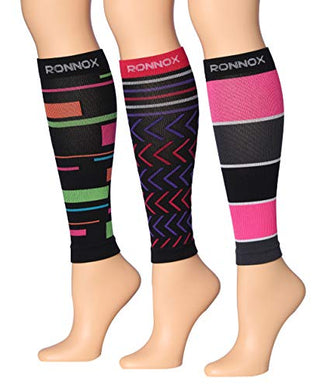 Ronnox Women's 3-Pairs Bright Colored Calf Compression Tube Sleeves (16-20 mmHg / 12-14 mmHg Great for Athletic & Medical Use (Large, PINK)