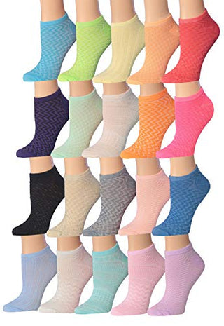 Tipi Toe Women's 20 Pairs Colorful Patterned Low Cut/No Show Socks WL15-AB