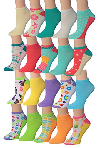 Tipi Toe Women's 20 Pairs Colorful Patterned Low Cut/No Show Socks NS79-88