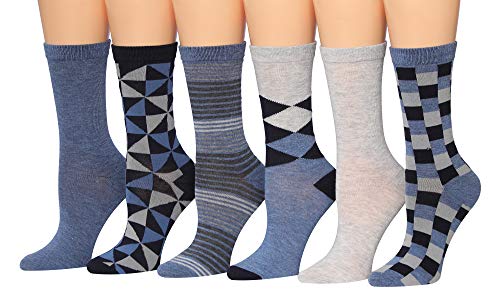 Tipi Toe Women's 6-Pairs Colorful Funky Patterned Crew Dress Socks WC95-A