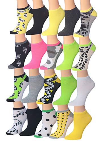 Tipi Toe Women's 20 Pairs Colorful Patterned Low Cut/No Show Socks NS80-106