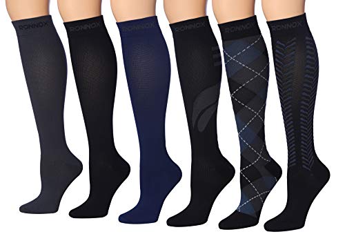 Ronnox Compression Socks for Men & Women Colorful Patterned Knee High Socks (16-20 mmHg / 12-14 mmHg) 6-Pairs CP01-BD