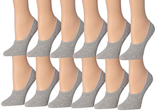 Tipi Toe Women's Cotton No Show Boat & Loafer Shoe Foot Liner Socks With Invisible Non Slip Heel Silicon Gel Grip 12 Pairs (White)