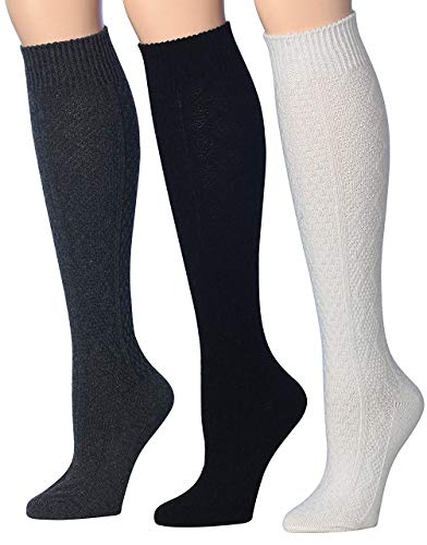 Tipi Toe Women's 3 Pairs Ragg Marled Ribbed Mid-Calf High Wool-Blend Boot Socks (3-pairs (WK02-F))