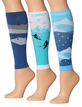 Ronnox Women's 3-Pairs Bright Colored Calf Compression Tube Sleeves (16-20 mmHg / 12-14 mmHg Great for Athletic & Medical Use CP19-M