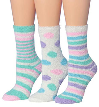 Tipi Toe Women's 3-Pairs Cozy Microfiber Anti-Skid Soft Fuzzy Crew Socks (FZ09-A)