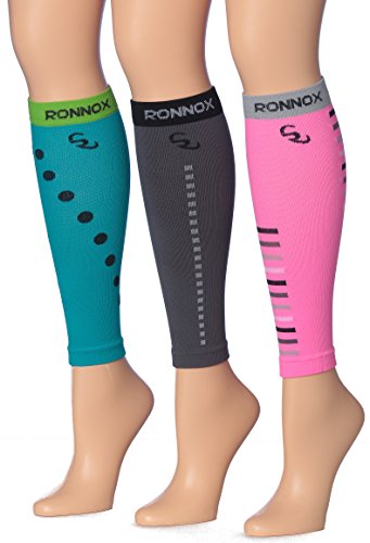 Ronnox Unisex 3-Pairs Graduated Calf Compression Sleeves, CP03-B-L