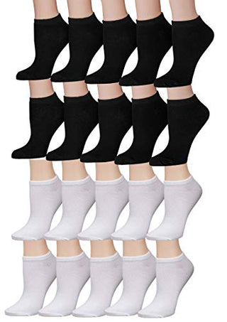 Tipi Toe Women's 20 Pairs Colorful Patterned Low Cut/No Show Socks (Black & White)