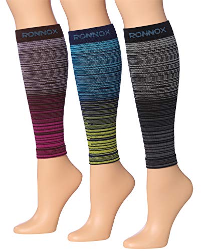 Ronnox Women's 3-Pairs Bright Colored Calf Compression Tube Sleeves (16-20 mmHg / 12-14 mmHg Great for Athletic & Medical Use CP16-L