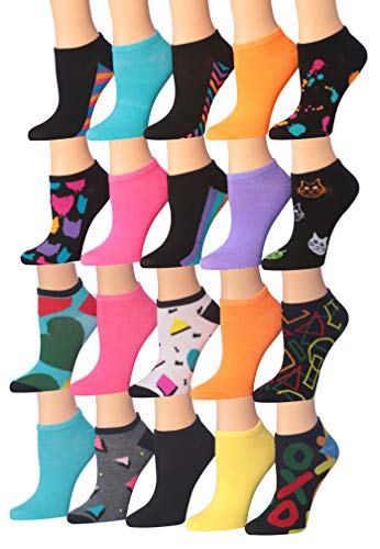 Tipi Toe Women's 20 Pairs Colorful Patterned Low Cut/No Show Socks NS136-139