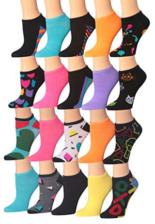 Tipi Toe Women's 20 Pairs Colorful Patterned Low Cut/No Show Socks NS136-139