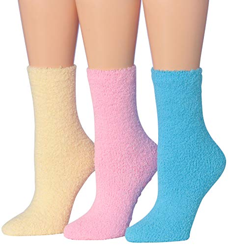Tipi Toe Women's 3-Pairs Cozy Microfiber Anti-Skid Soft Fuzzy Crew Socks (FZ04-B)