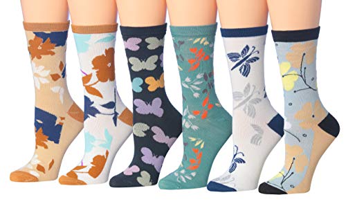 Tipi Toe Women's 6-Pairs Colorful Funky Patterned Crew Dress Socks (WC48-A)