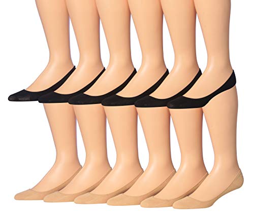 Tipi Toe Women's 12-Pairs Ultra Low Cut No Show Flats & Heels Shoe Foot Liner Socks With Non Slip Heel Silicon Gel Grip, PES16