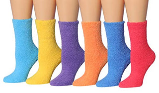 Tipi Toe Women's 6-Pairs Cozy Microfiber Anti-Skid Soft Fuzzy Crew Socks FZ32-6