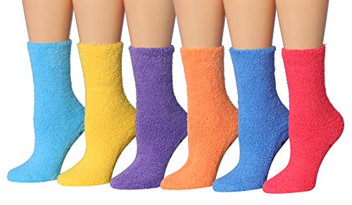 Tipi Toe Women's 6-Pairs Cozy Microfiber Anti-Skid Soft Fuzzy Crew Socks FZ32-6