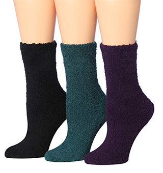 Tipi Toe Women's 3-Pairs Cozy Microfiber Anti-Skid Soft Fuzzy Crew Socks FZ30-B