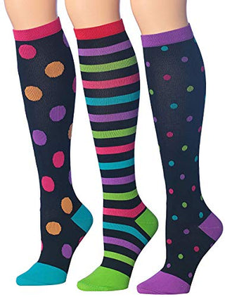 Ronnox Compression Socks for Men & Women Colorful Patterned Knee High Socks (16-20 mmHg / 12-14 mmHg) 3-Pairs CP01-B-2
